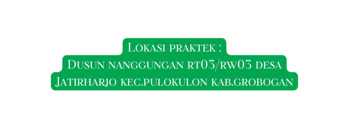 Lokasi praktek Dusun nanggungan rt03 rw03 desa Jatirharjo kec pulokulon kab grobogan